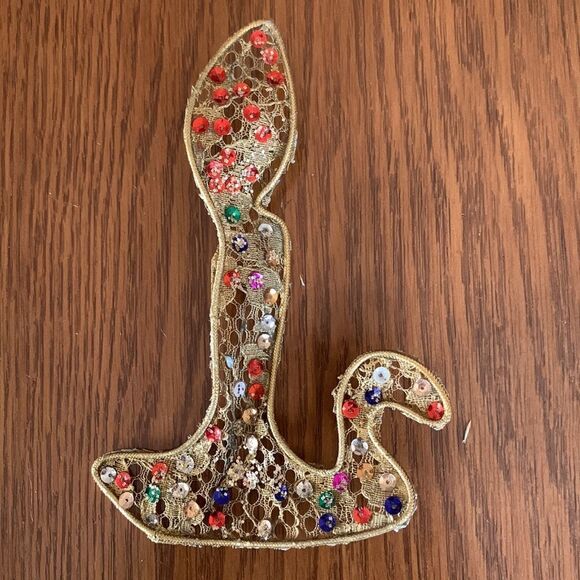 2 Vtg gold with spangles Christmas tree ornaments - Picture 3 of 6